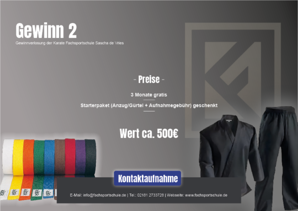 Gewinnverlosung Karate Fachsportschule Sascha de Vries
