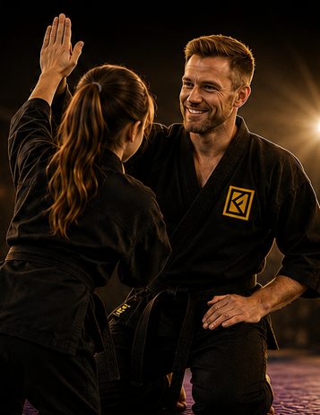 Karate Trainer mit Kind